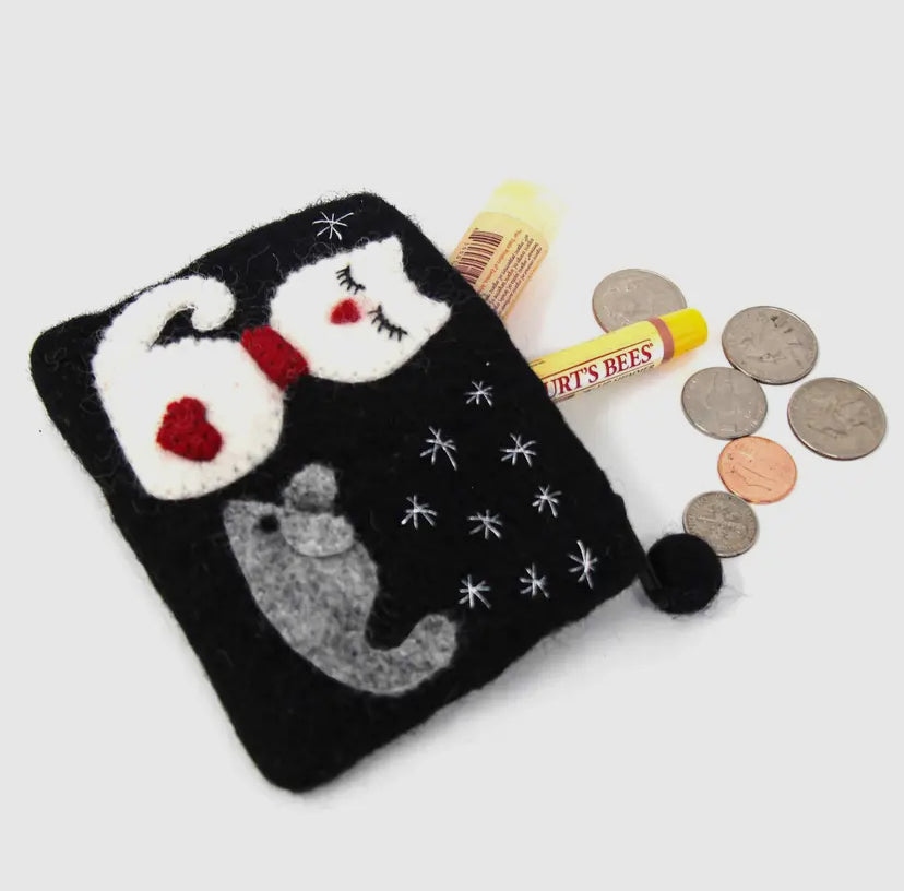 Cat & Mouse Felt Coin Purse