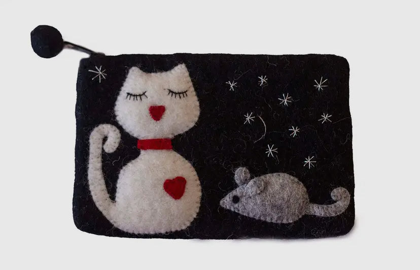 Cat & Mouse Felt Coin Purse