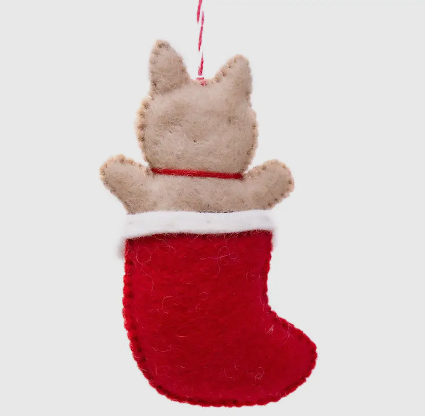 Kitty in Stocking Handmade Felt Ornament