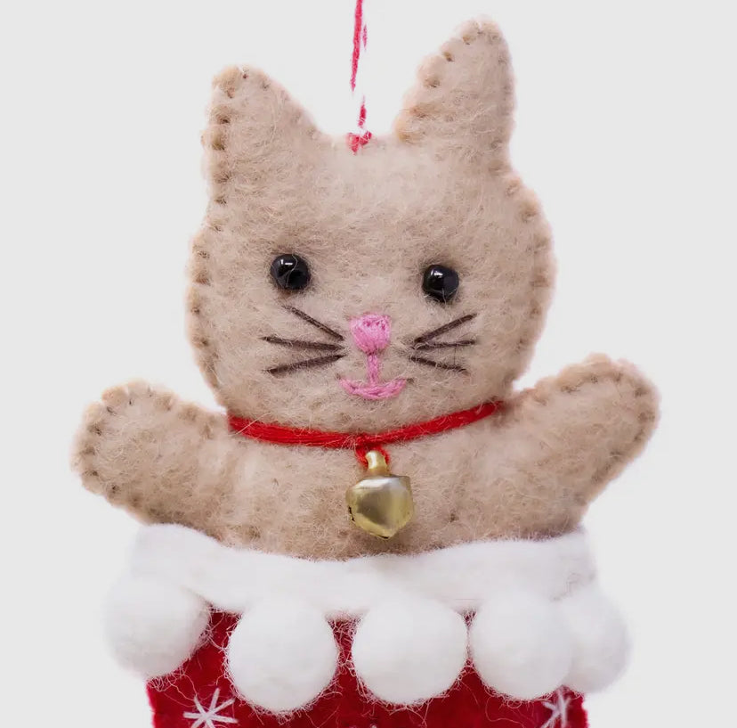 Kitty in Stocking Handmade Felt Ornament