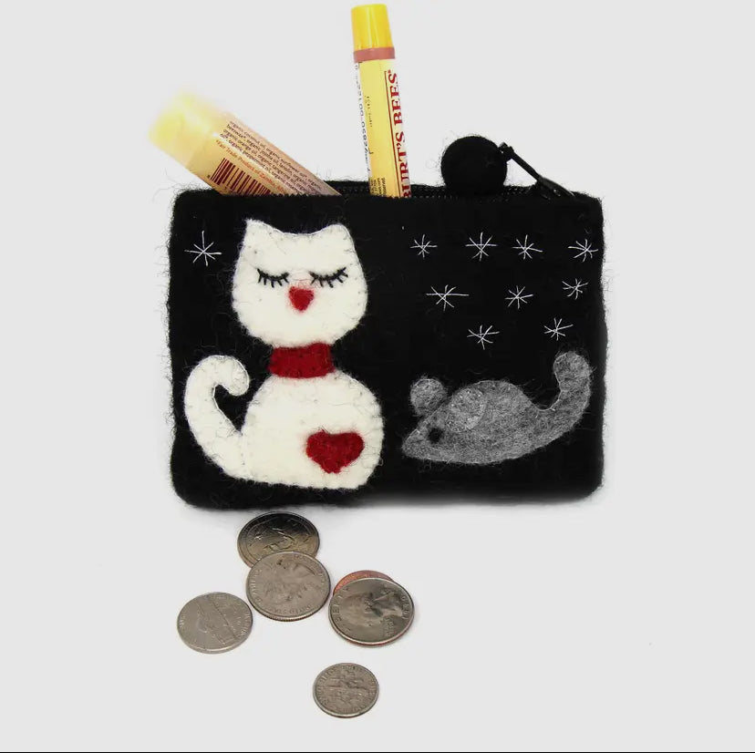 Cat & Mouse Felt Coin Purse
