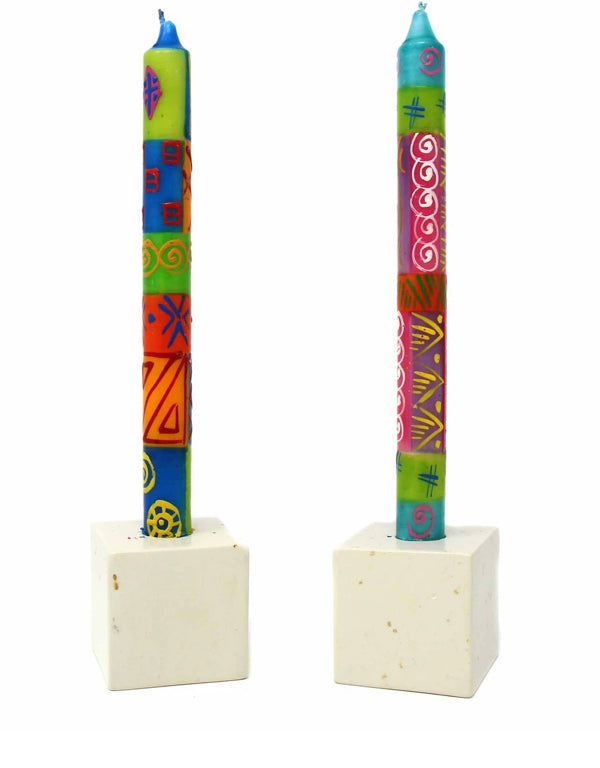HAND-PAINTED DINNER CANDLES, PAIR (SHAHIDA DESIGN)