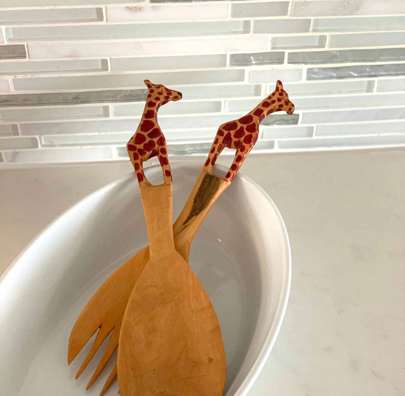 WOOD SERVING SET, GIRAFFE DESIGN