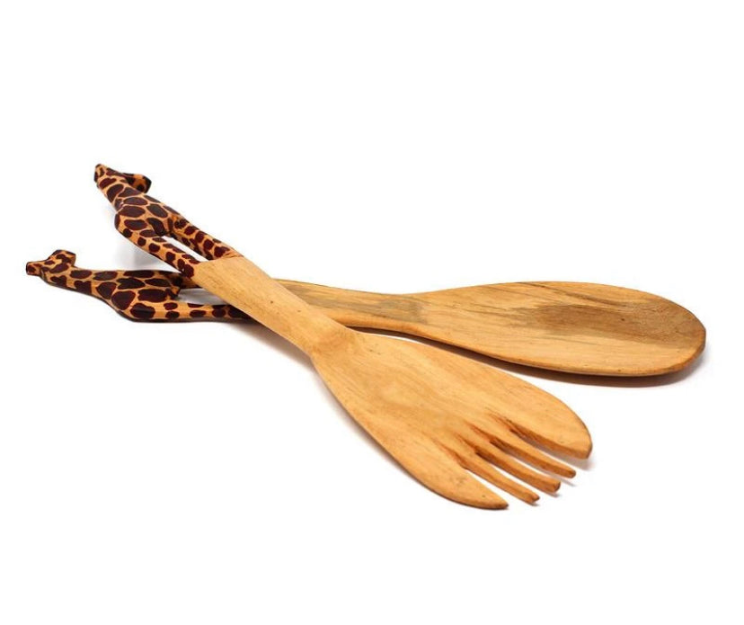 WOOD SERVING SET, GIRAFFE DESIGN