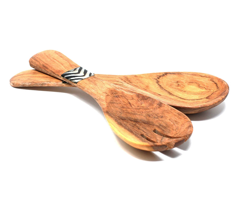 OLIVE WOOD SERVING SET, SMALL WITH BATIK INLAY