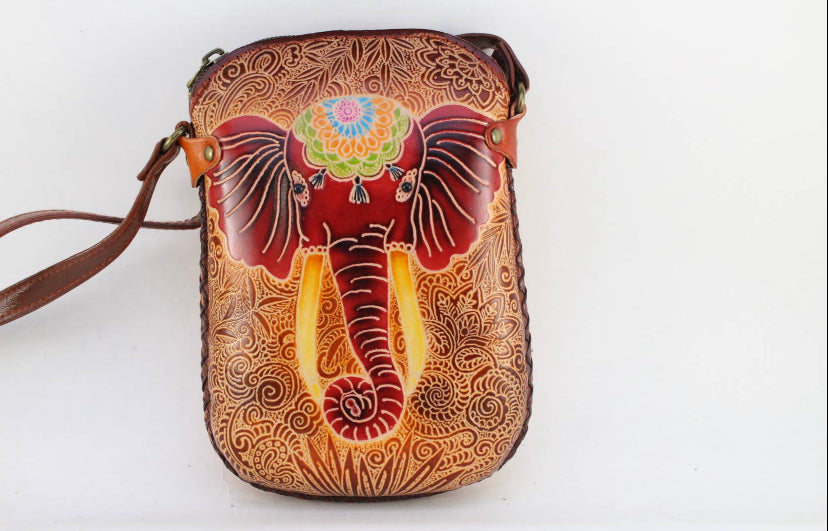 Leather Elephant Purse Handbag