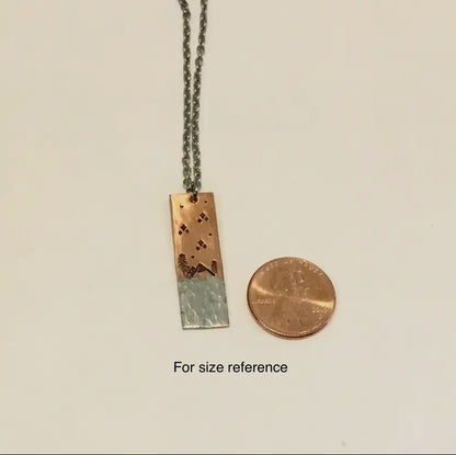 Mixed Metal Vertical Copper Bar Necklace - Forest At Night