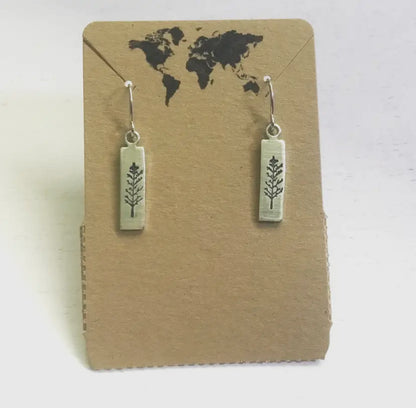 Winter Tree Small Rectangular Earrings in Silver Color