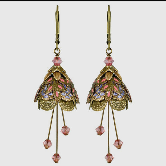 Flower Fairy: Italian Courtesan Earrings Gold/Lavender/Pink