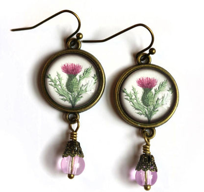 Scottish Thistle Glass Cabochon Earrings