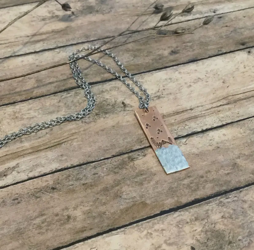 Mixed Metal Vertical Copper Bar Necklace - Forest At Night