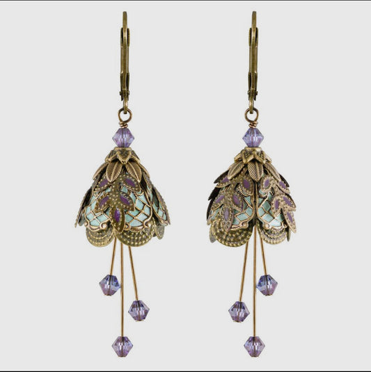 Flower Fairy: Italian Courtesan Earrings Gold/Mint/Purple