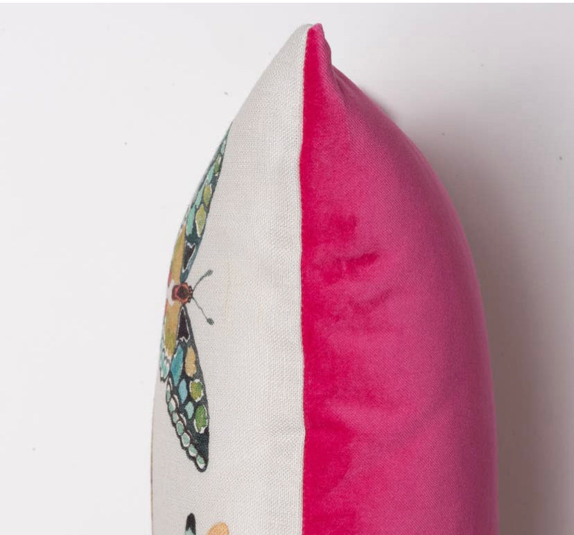 Pillow- Insects with Pink Velvet Backing