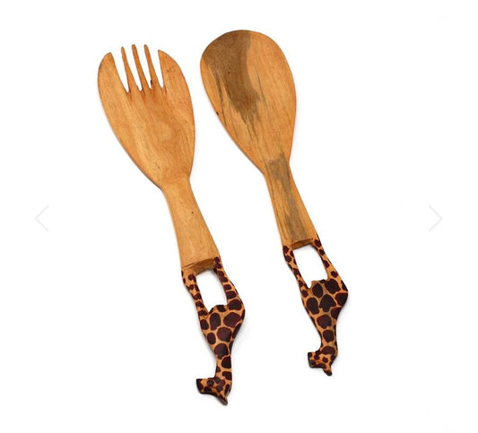 WOOD SERVING SET, GIRAFFE DESIGN