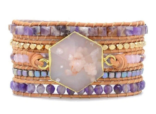 Healing Cherry Blossom Agate Wrap Bracelet