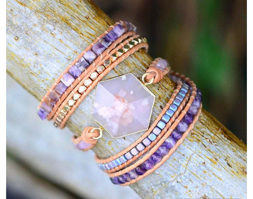 Healing Cherry Blossom Agate Wrap Bracelet
