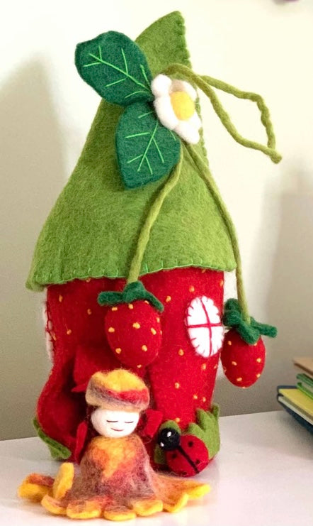 Handcrafted Strawberry Felt Fairy House