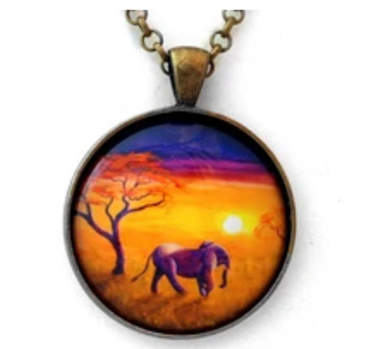 Elephant in Purple Twilight Pendant