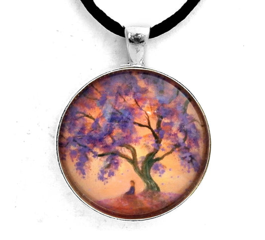 Meditating Under a Jacaranda Tree (Silver chain not black cord)
