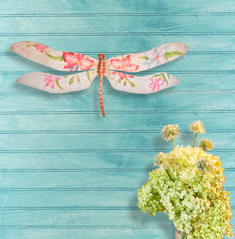 Dragonfly Wall Decor Purple And Red Flowers (#M4006)