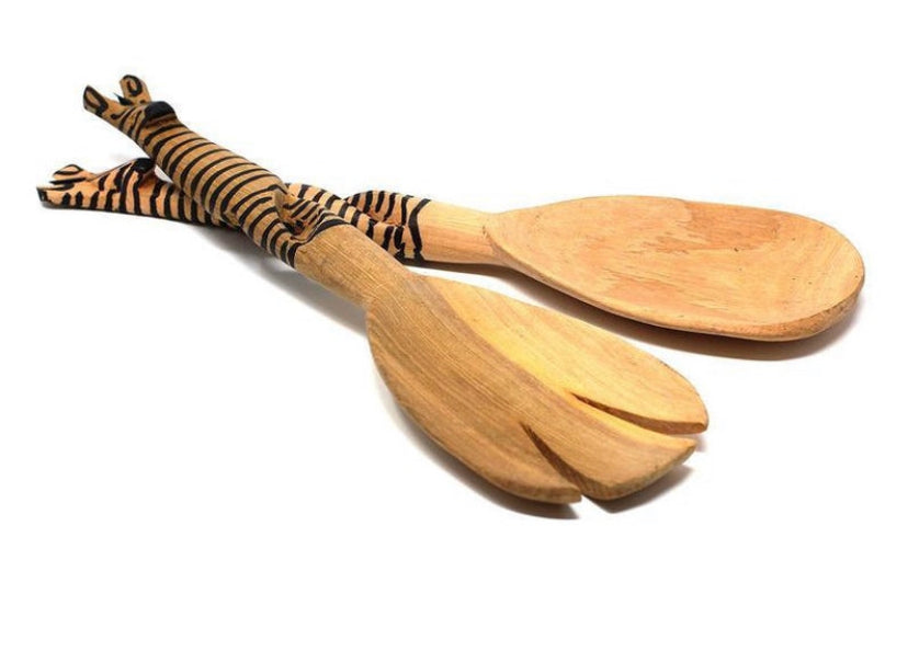 WOOD SERVING SET, TWISTED ZEBRA DESIGN